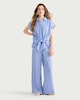 image 2 of F&F Striped Tie Front Short Sleeved Shirt in Blue