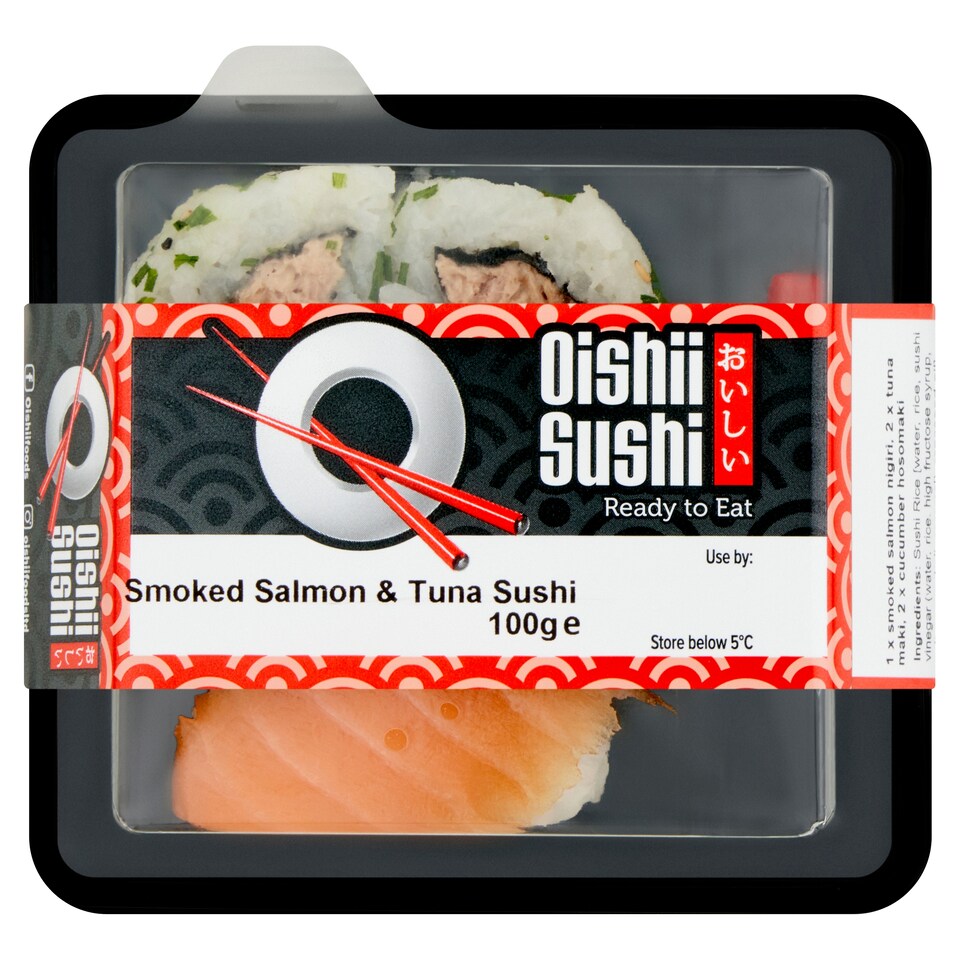 Oishii Sushi Smoked Salmon & Tuna Sushi 100G