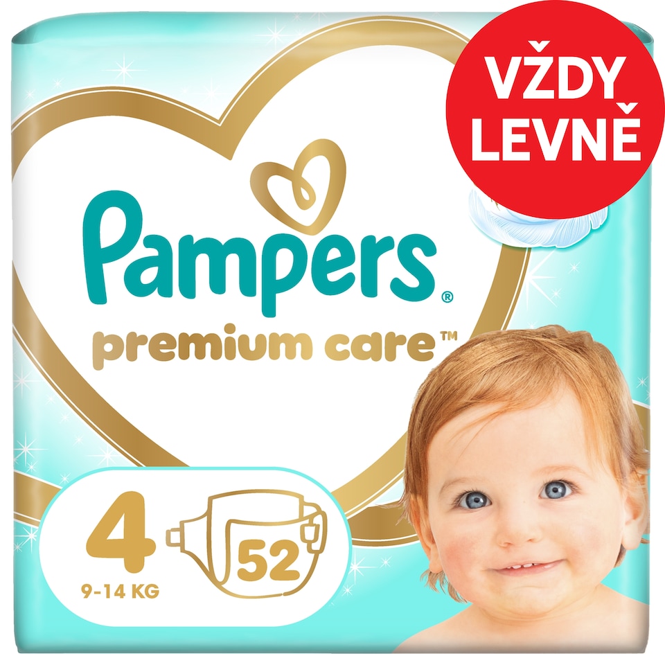 Obrázek 1 pro produkt Pampers Premium Care Velikost 4, 52 Dětské Plenky, 9kg-14kg
