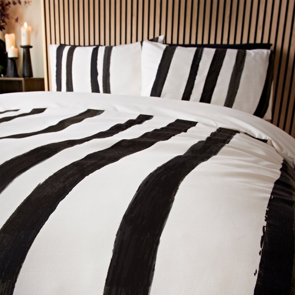 image 1 of Cosmo Living Black Crafted Stripe Duvet Set King