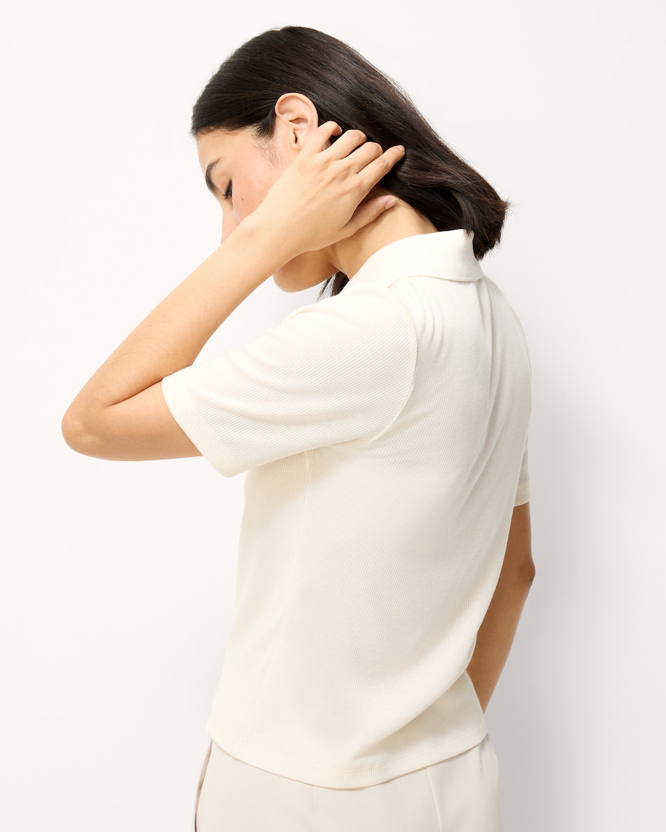 image 1 of F&F Ribbed Polo Top in Cream
