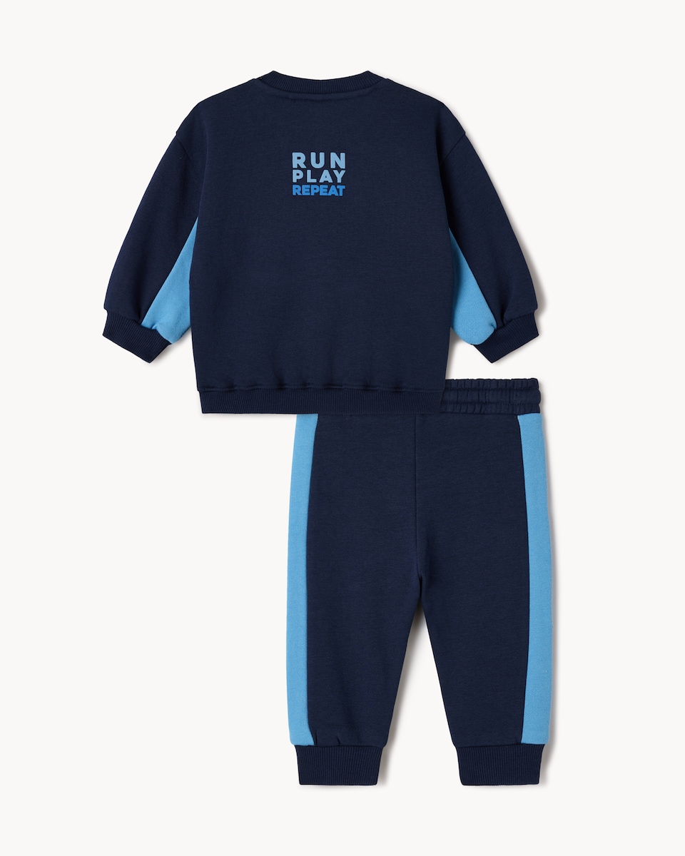 image 1 of F&F Baby 2-Piece Cotton Rich Let's Play Sweatshirt & Jogger Set in Navy