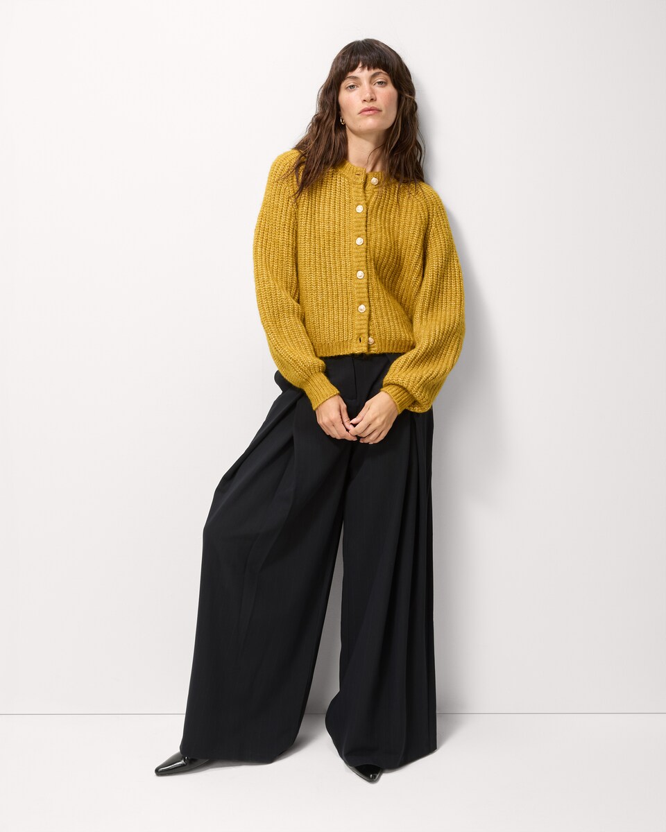 image 1 of F&F Chunky Knitted Cardigan with Wool in Amber