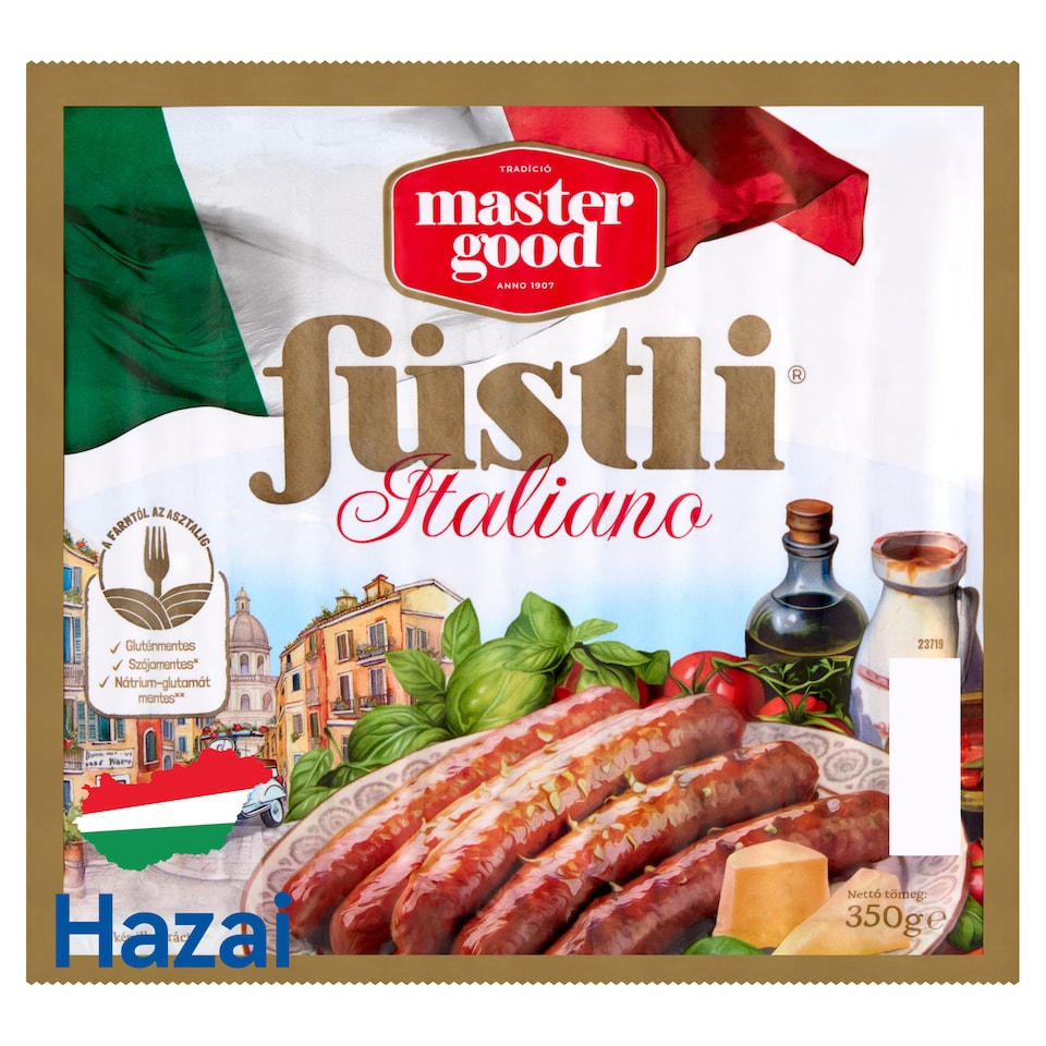 Master Good Füstli Italiano parmezán sajtos, füst ízesítésű virsli csirkehúsból 350 g  1. kép