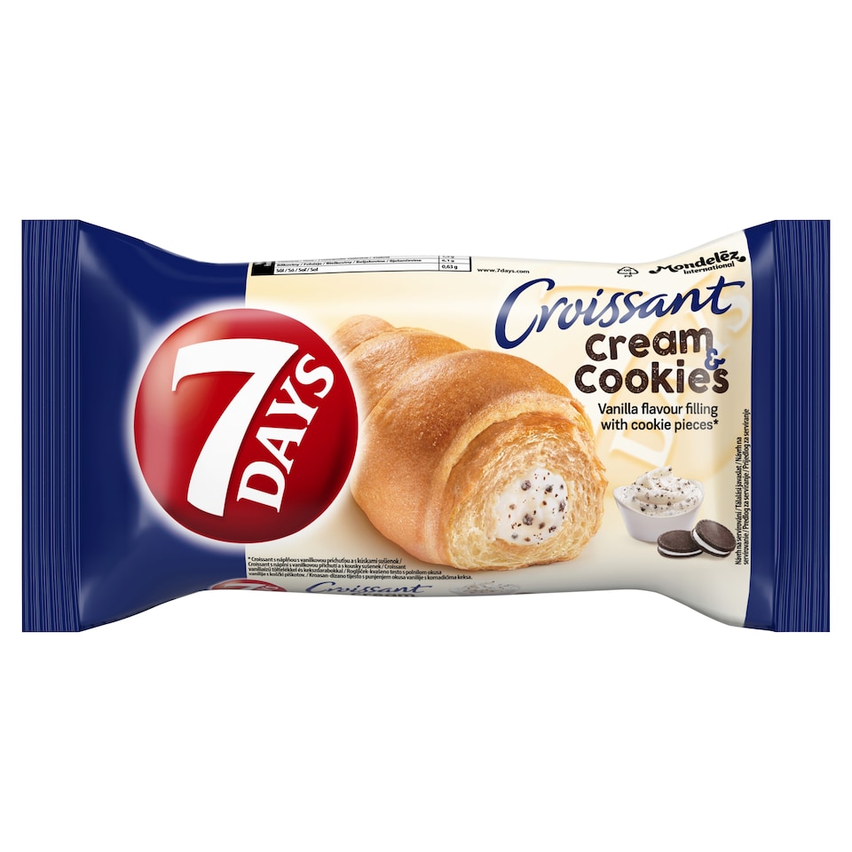 obrázok 1 z 7 Days Croissant Cream & Cookies s vanilkovou príchuťou s mliekom a s kúskami sušienok 60 g