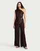 image 2 of The F&F Edit Satin Wide Leg Co-ord Trousers in Chocolate