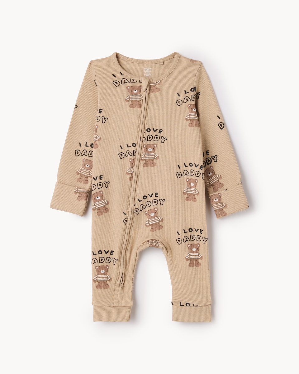 image 1 of F&F Baby Cotton Rich Printed Sleepsuit in Mink