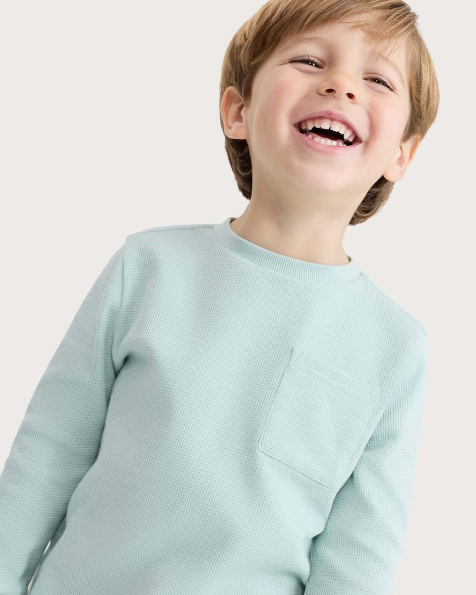 image 1 of F&F Boys 3-Pack Pure Cotton Waffle Textured Long Sleeved Tops in Blue