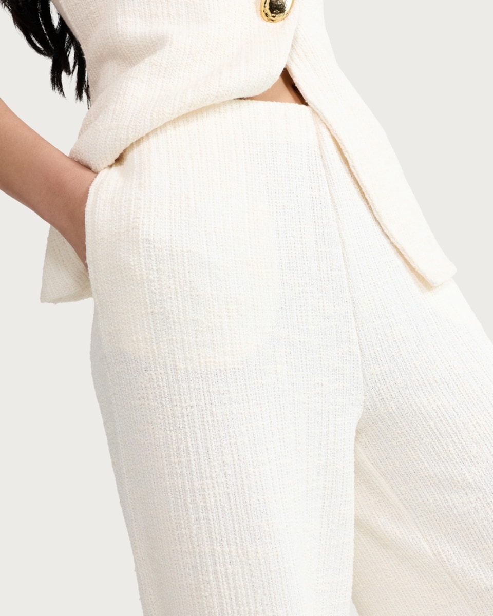 image 1 of The F&F Edit Textured Wide Leg Co-ord Trousers in Cream