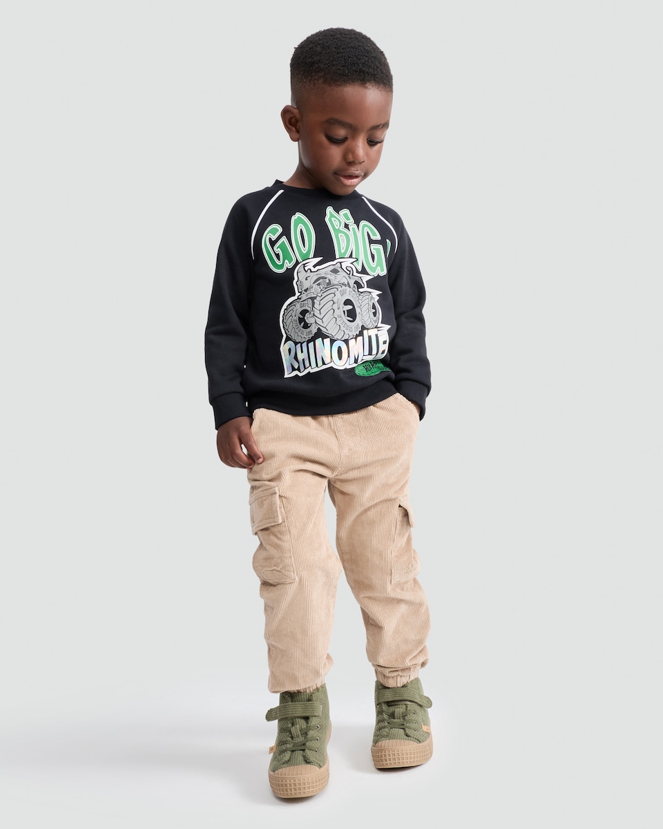 image 1 of Hot Wheels Cotton Rich Rhinomite Print Sweatshirt in Black