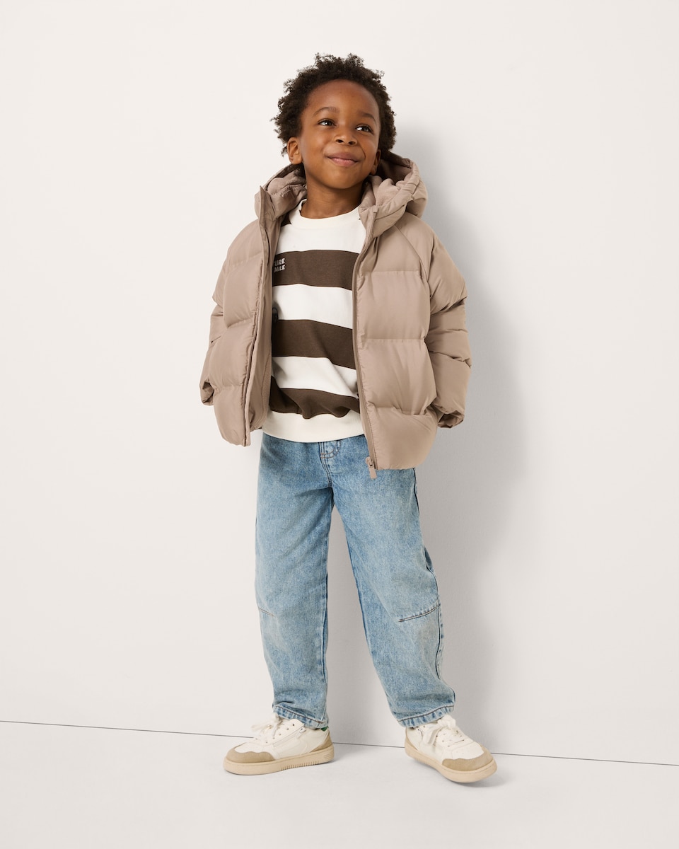 image 1 of F&F Boys Shower Resistant Hooded Padded Coat in Stone