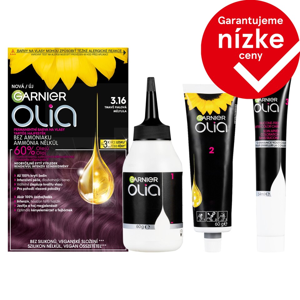 Garnier Olia permanentná farba na vlasy 3 .16 Tmavofialová, 60 +60 +54 ml