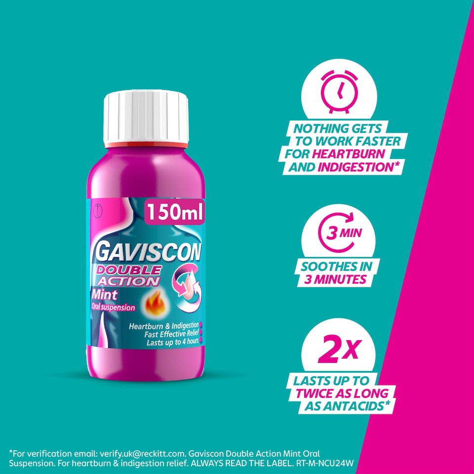image 1 of Gaviscon Double Action Mint Oral Suspension for Heartburn & Indigestion Relief 150ml