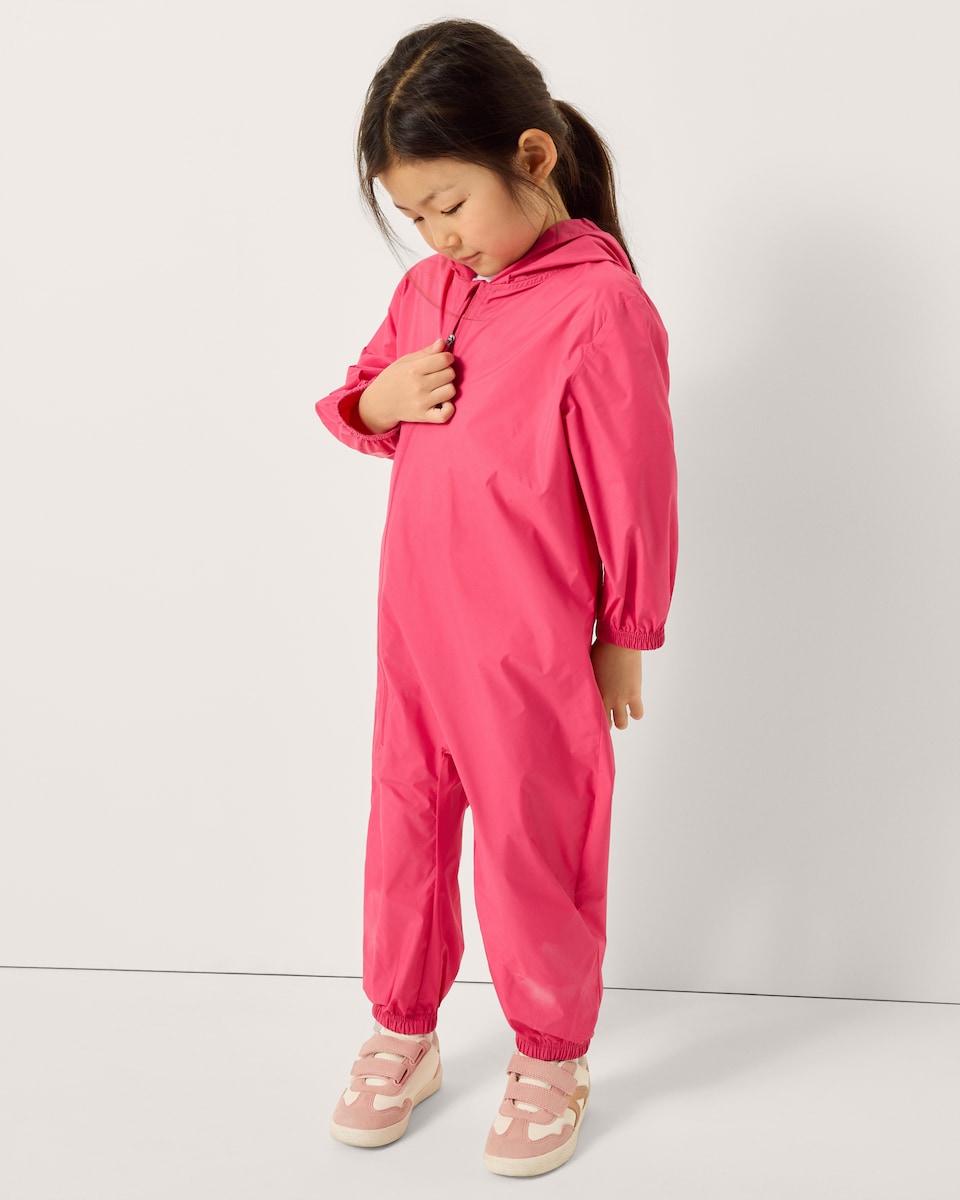 image 1 of F&F School Unisex Zip Up Puddlesuit in Pink