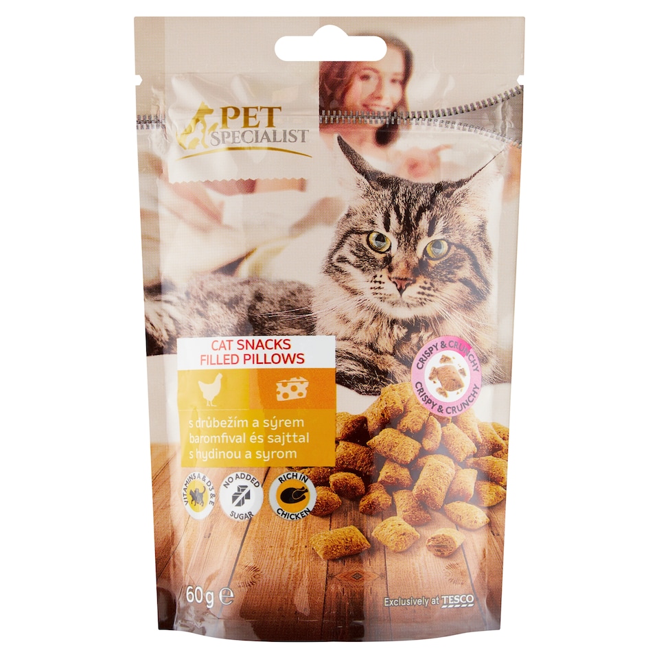 Tesco Pet Specialist kiegészítő macskaeledel, csirkében gazdag falatok sajtos töltelékkel 60 g