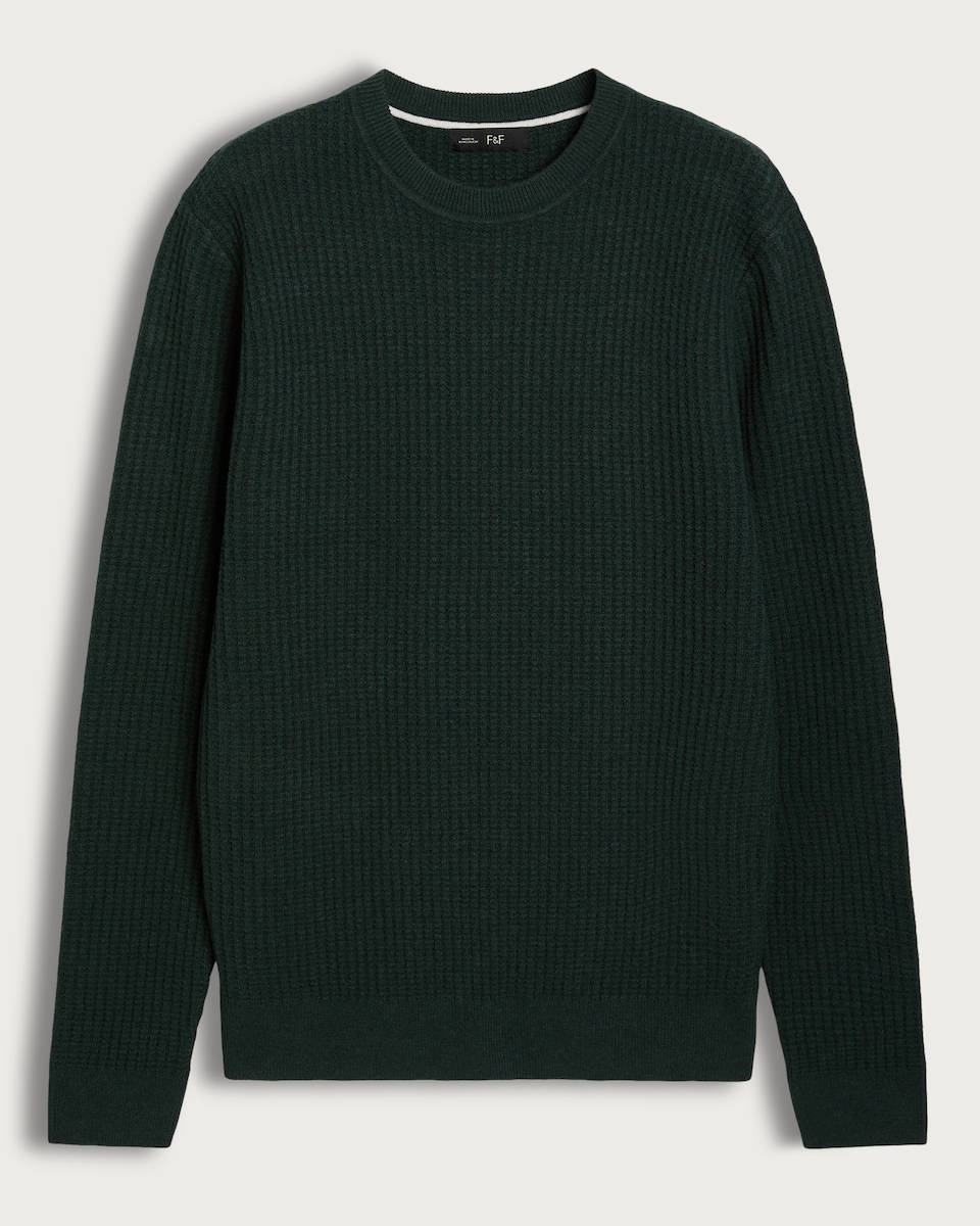 F&F Waffle Knit Crew Neck Jumper with Wool in Khaki