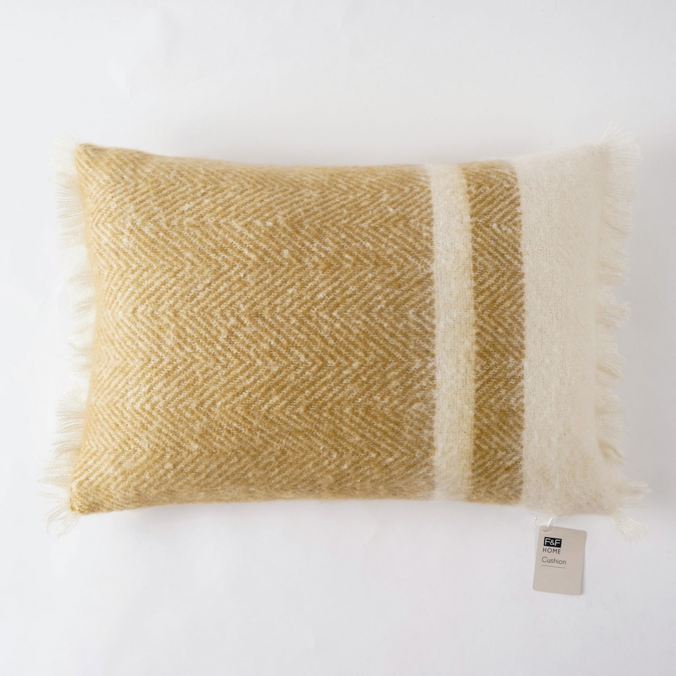  F&F Home Ochre Stripe Faux Mohair Rectangle Cushion