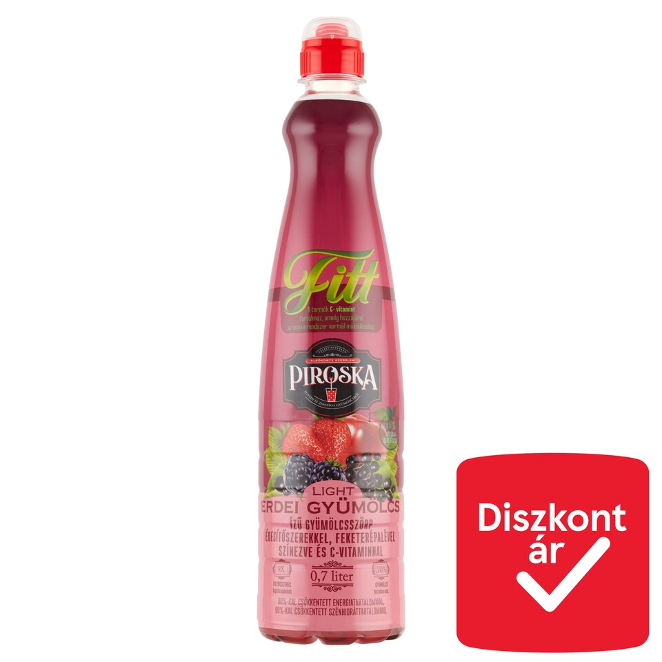 Piroska Fitt Light erdei gyümölcs ízű gyümölcsszörp feketerépalével színezve, édesítőszerekkel 0,7 l