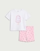 image 1 of F&F Baby 2-Piece Cotton Rich Ice Lolly Embroidered T-Shirt and Shorts Set in White