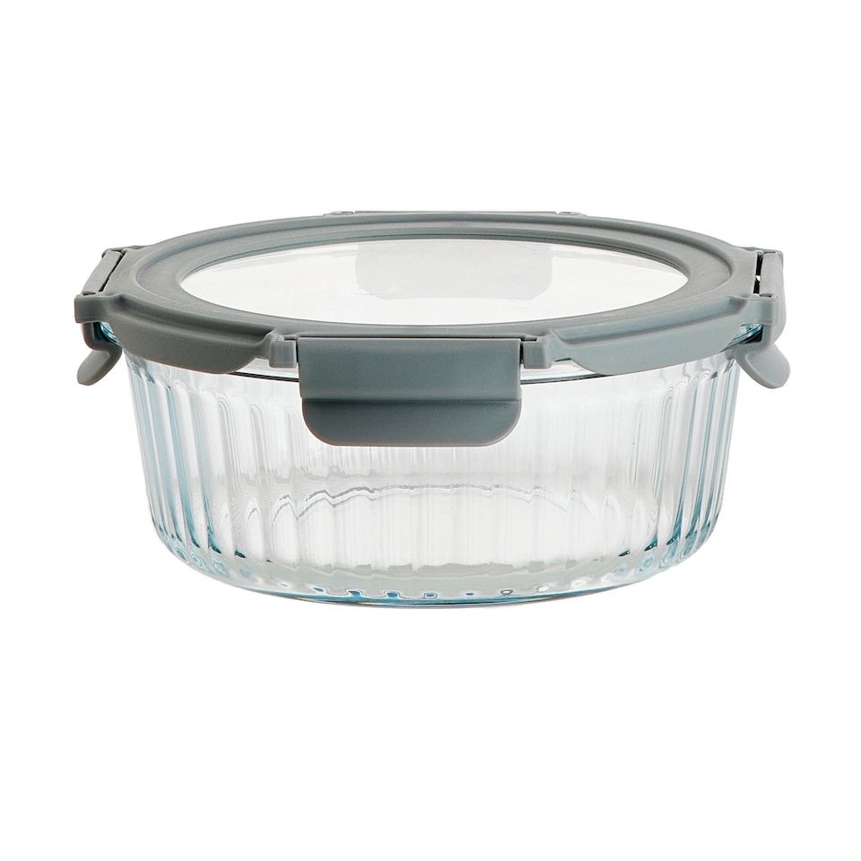 Go Cook Glass Ribbed Round Food Storage 900ml
