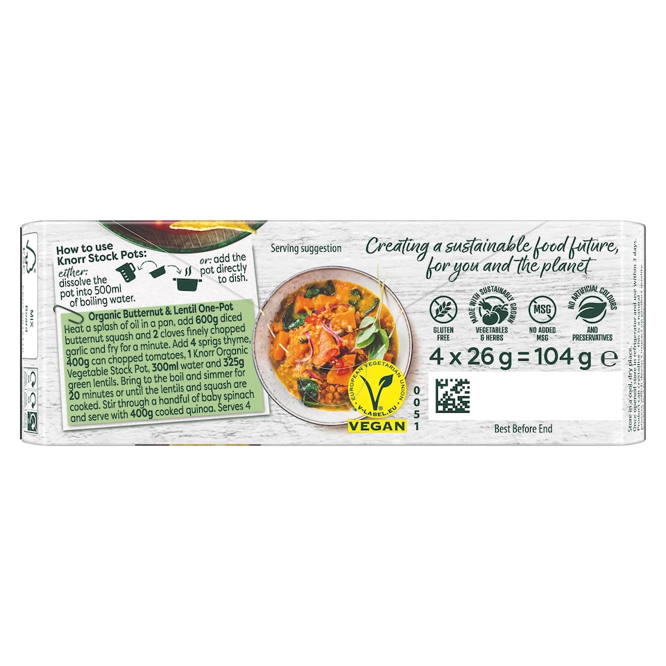 image 1 of Knorr Organic Vegetable Stock Pot 4x26g