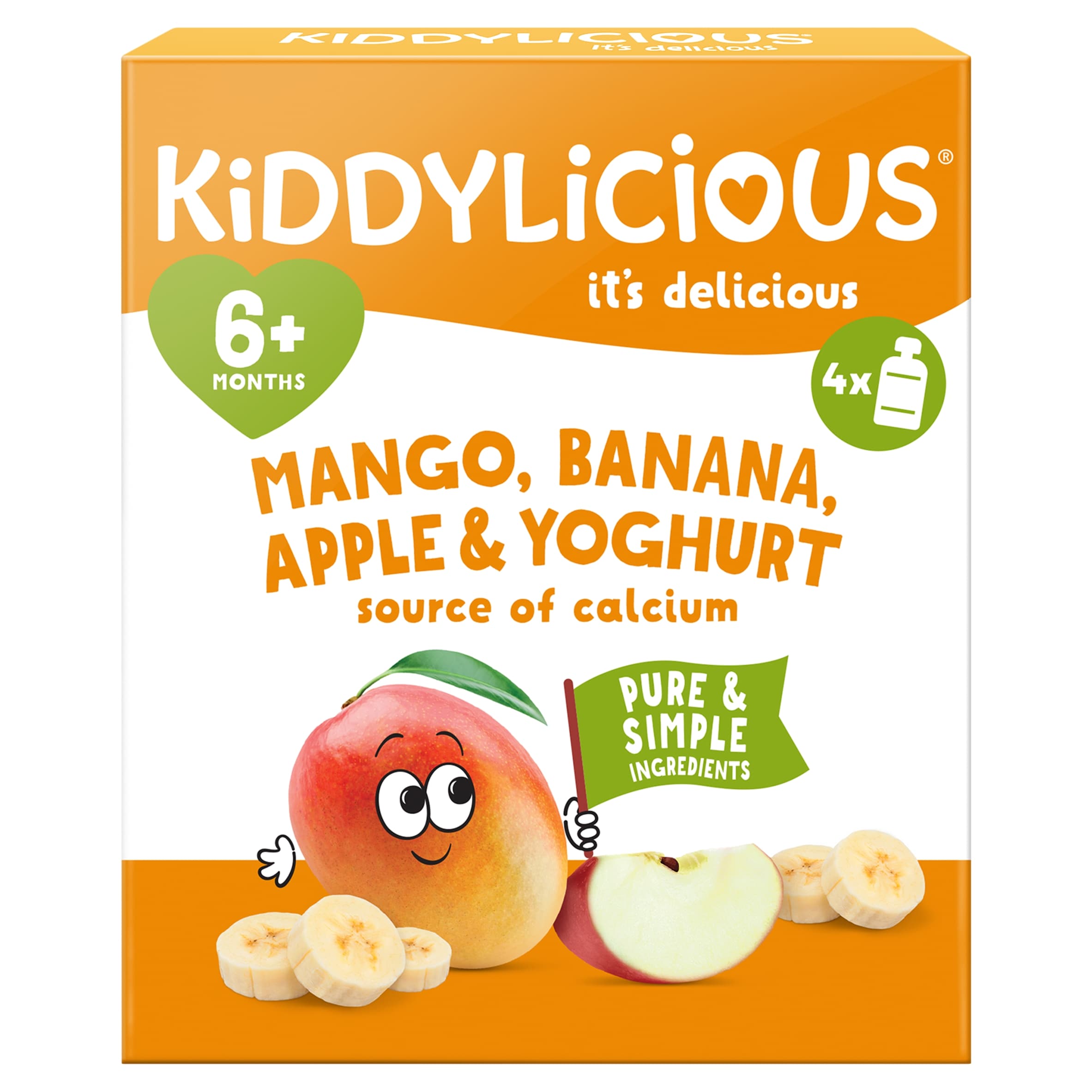 Kiddylicious Mango, Banana, Apple & Yoghurt Baby Food Pouch 4x100g