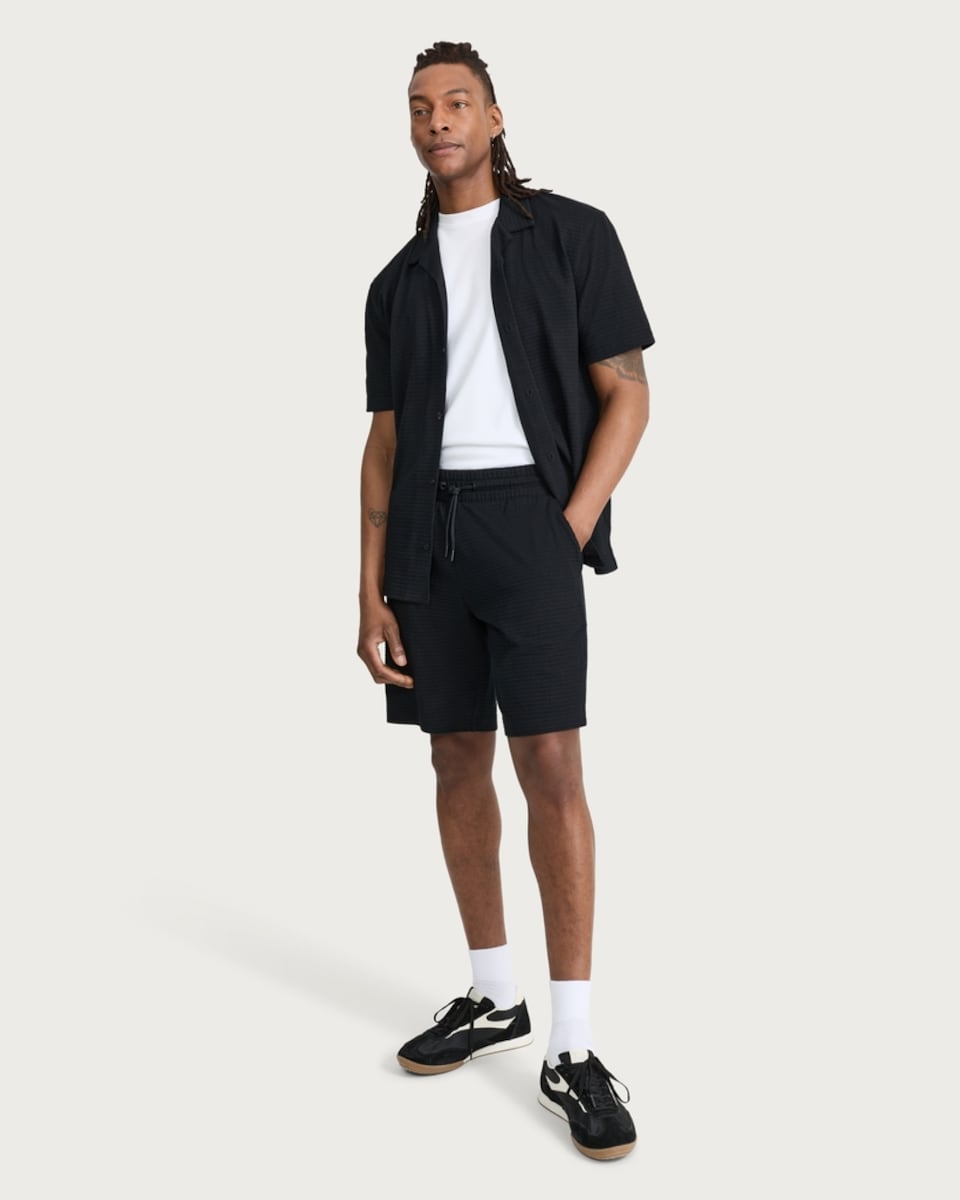 image 1 of F&F Cotton Rich Textured Drawstring Shorts in Black