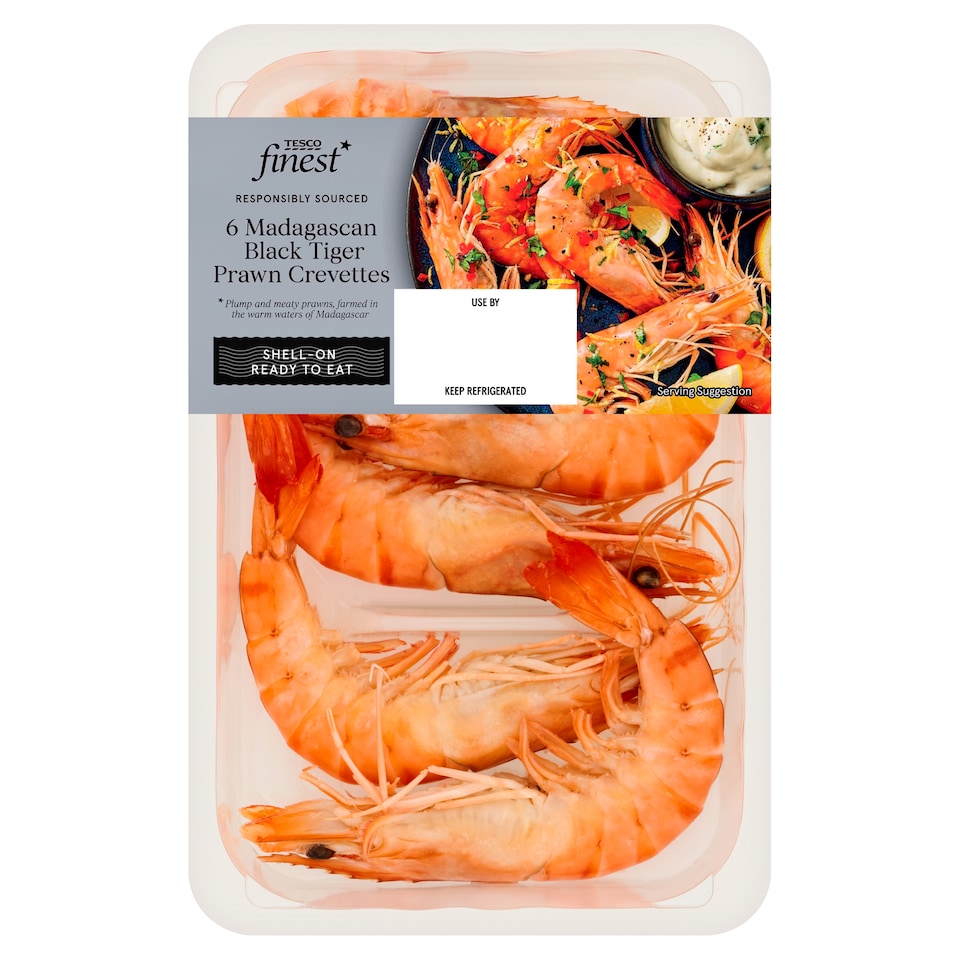 Tesco Finest 6 Madagascan Black Tiger Prawn Crevettes 150g