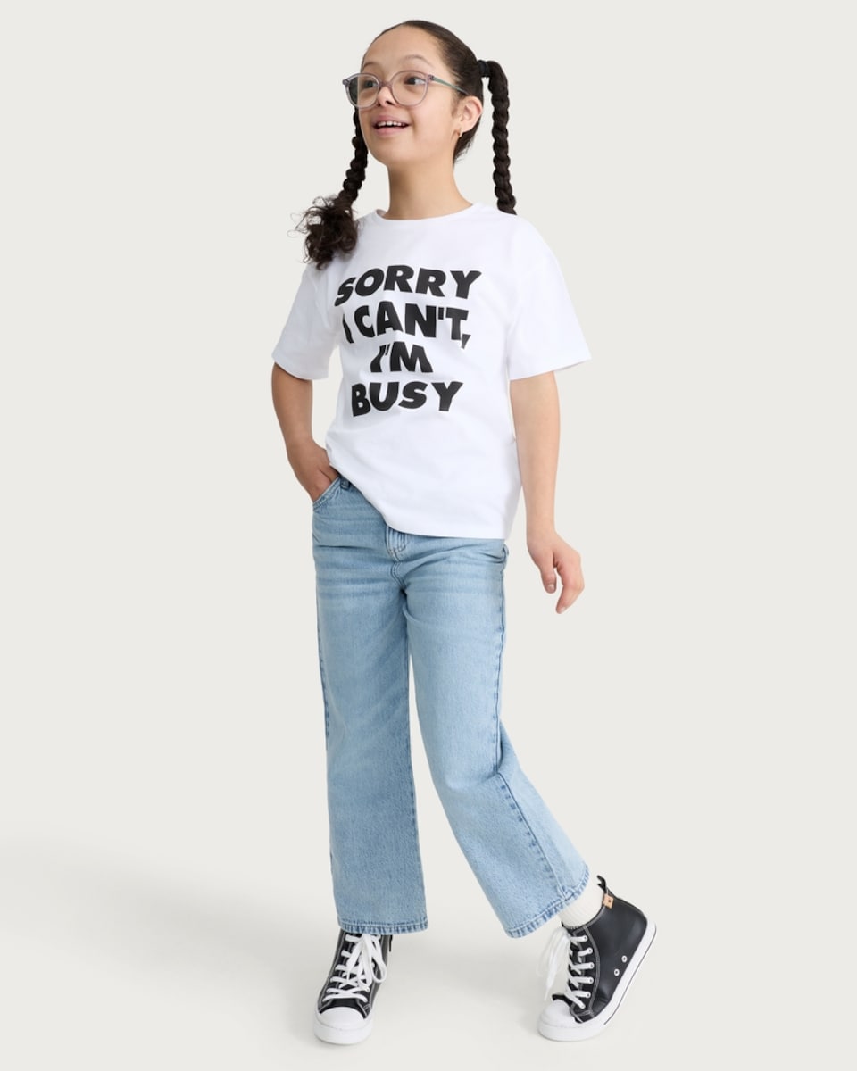 image 1 of F&F Girls Pure Cotton Sorry I Can't T-Shirt in White