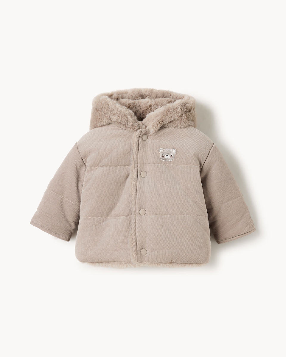 image 1 of F&F Baby Pure Cotton Corduroy Bear Jacket in Tan