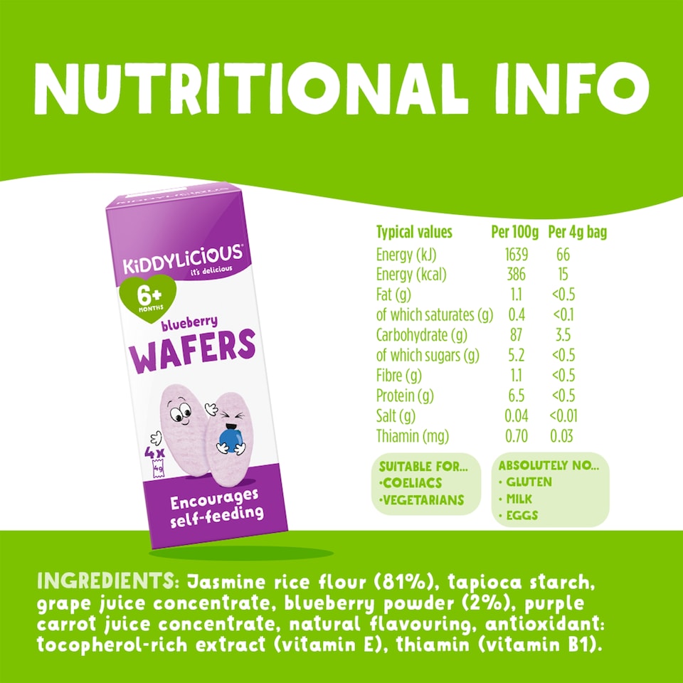 image 1 of Kiddylicious Blueberry Wafers 6Mth 4Pack 16G