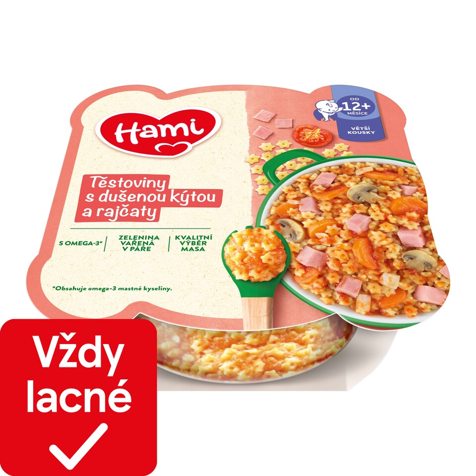 obrázok 1 z HAMI mäsovozeleninový tanierik Cestoviny s duseným stehnom a paradajkami 230g