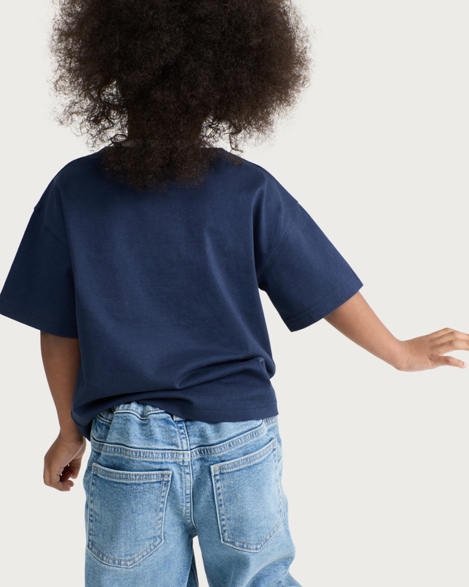 image 1 of Snoopy Pure Cotton Tennis Graphic Short Sleeved T-Shirt in Navy