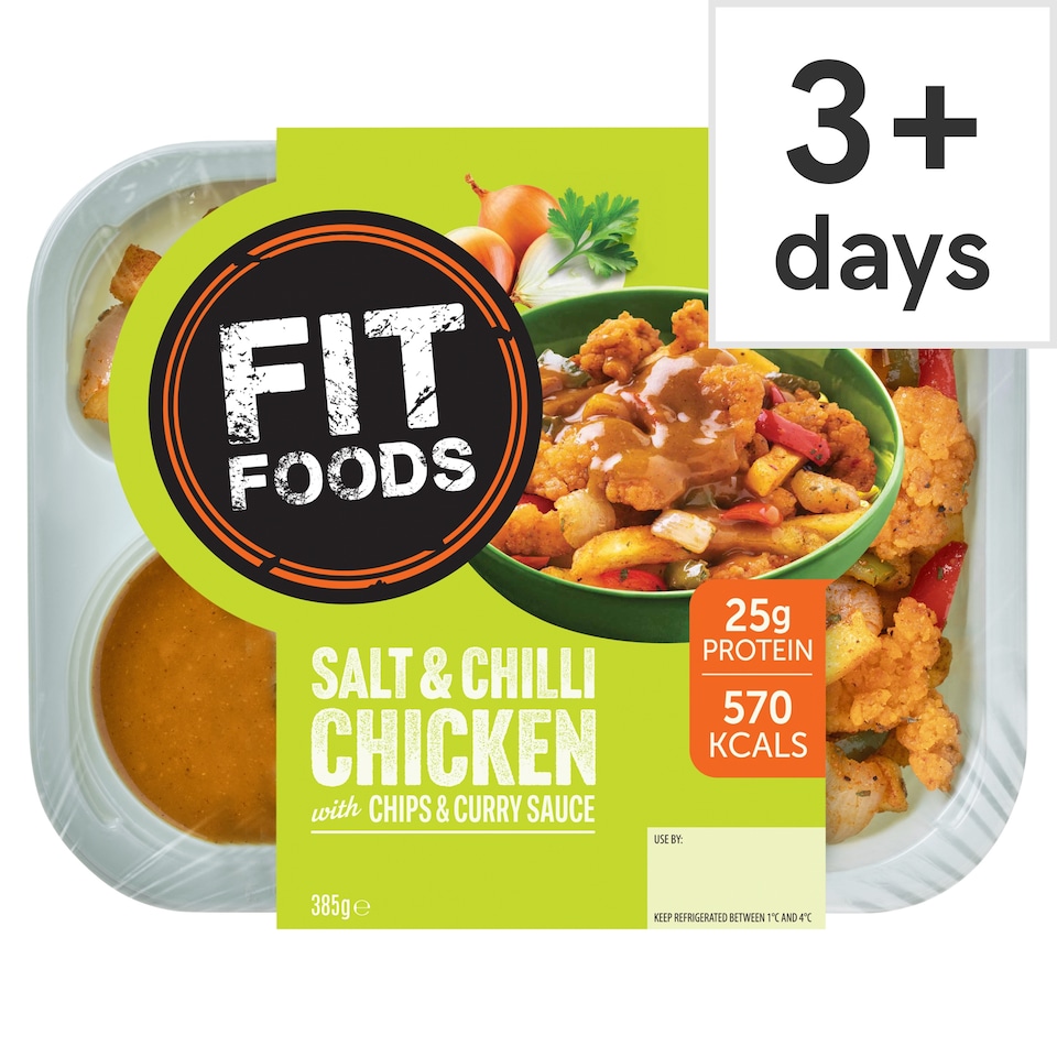 Fit Foods Salt & Chilli Chicken with Chips & Curry Sauce 385g