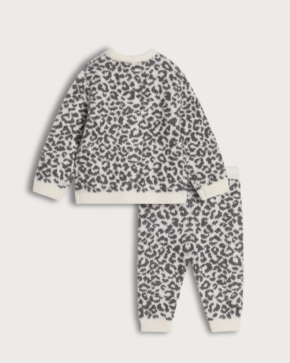 image 1 of F&F Baby 2-Piece Knitted Leopard Print Set in Grey