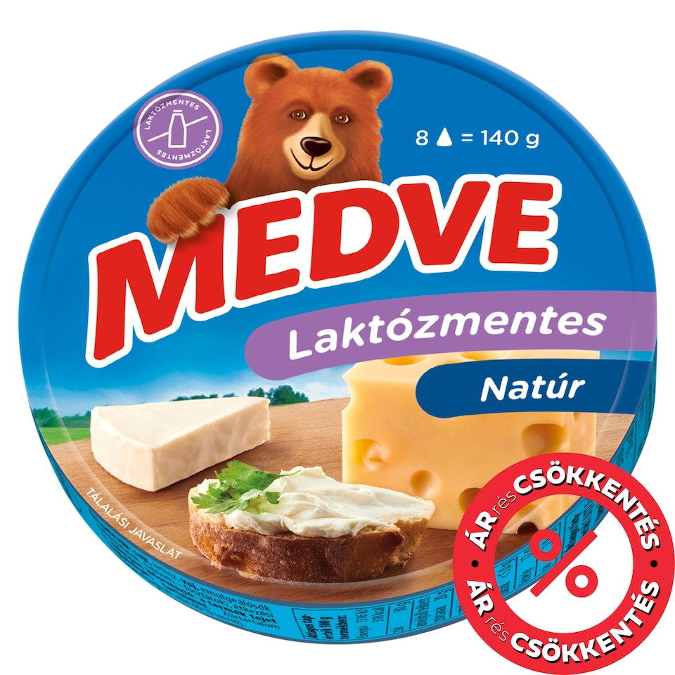 Medve Lactose-Free Unflavoured Spreadable Semi-Fat Processed Cheese 8 x 17,5 g (140 g)