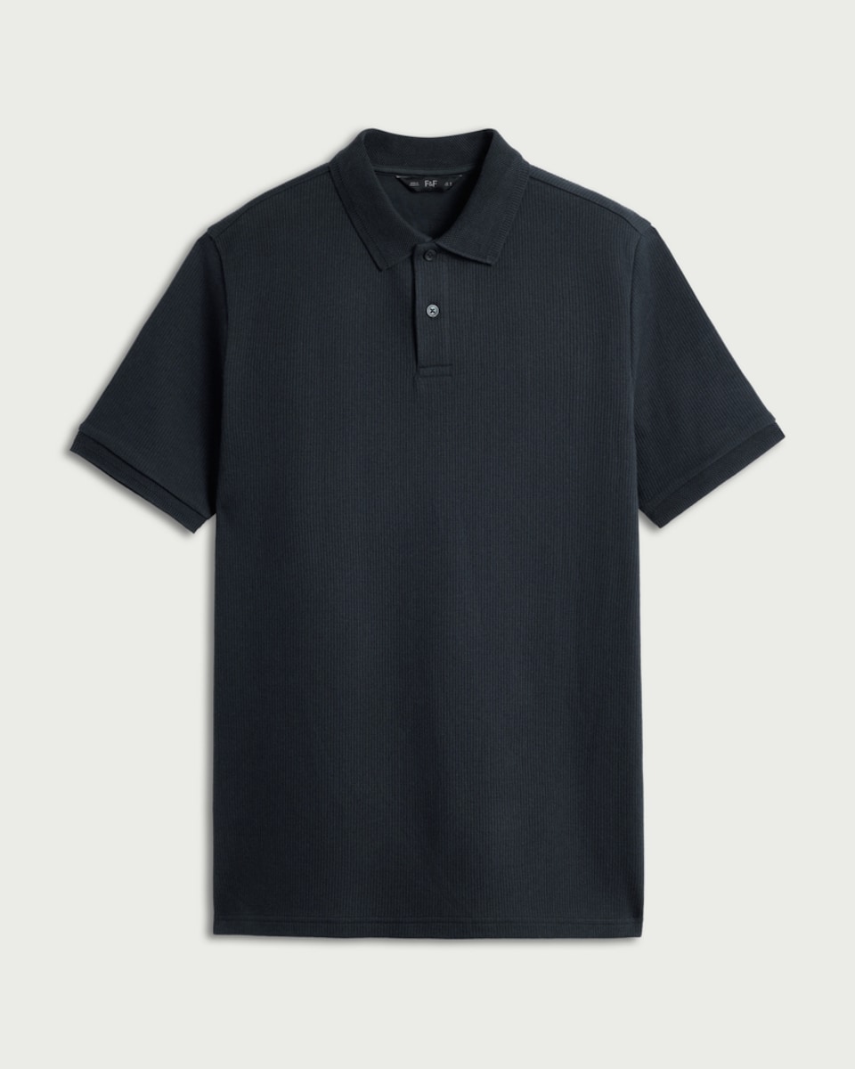 image 1 of F&F Pure Cotton Textured Polo Shirt in Navy