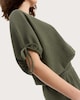 image 2 of F&F Textured Ruched Sleeve Balloon Hem Top in Khaki