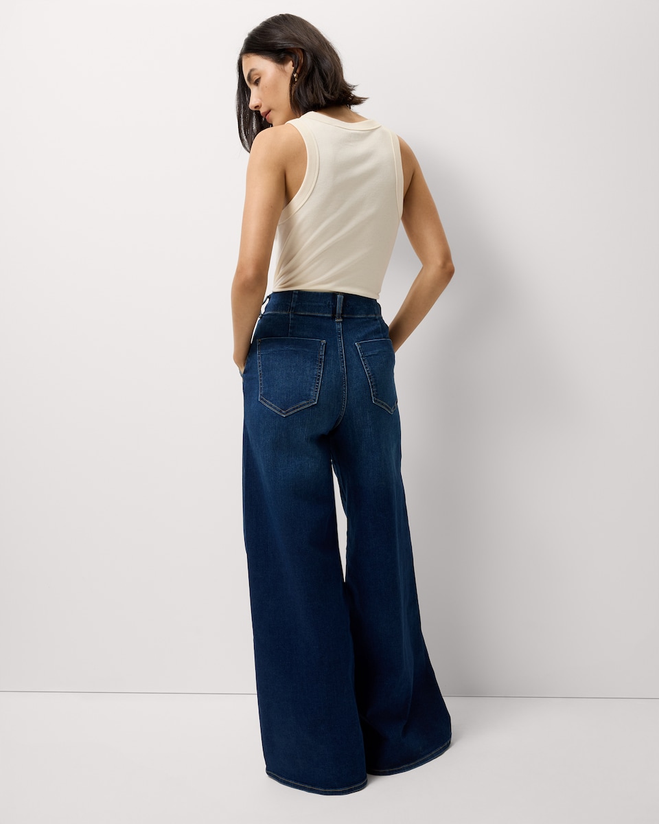 image 1 of F&F High Rise Pull On Wide Leg Jeans in Navy