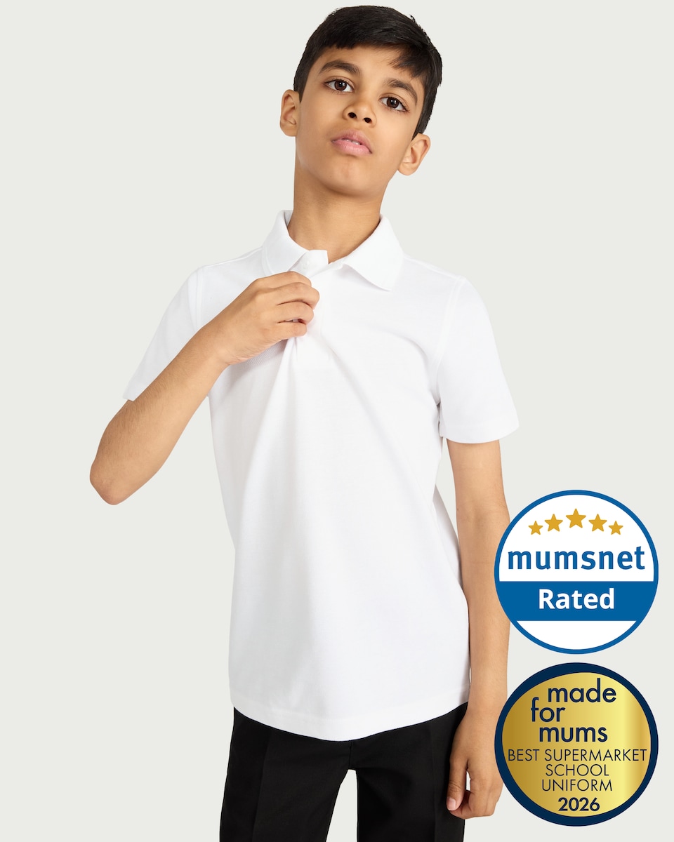 image 1 of F&F School Unisex 3-Pack Pure Cotton Slim Fit Polo Shirts in White