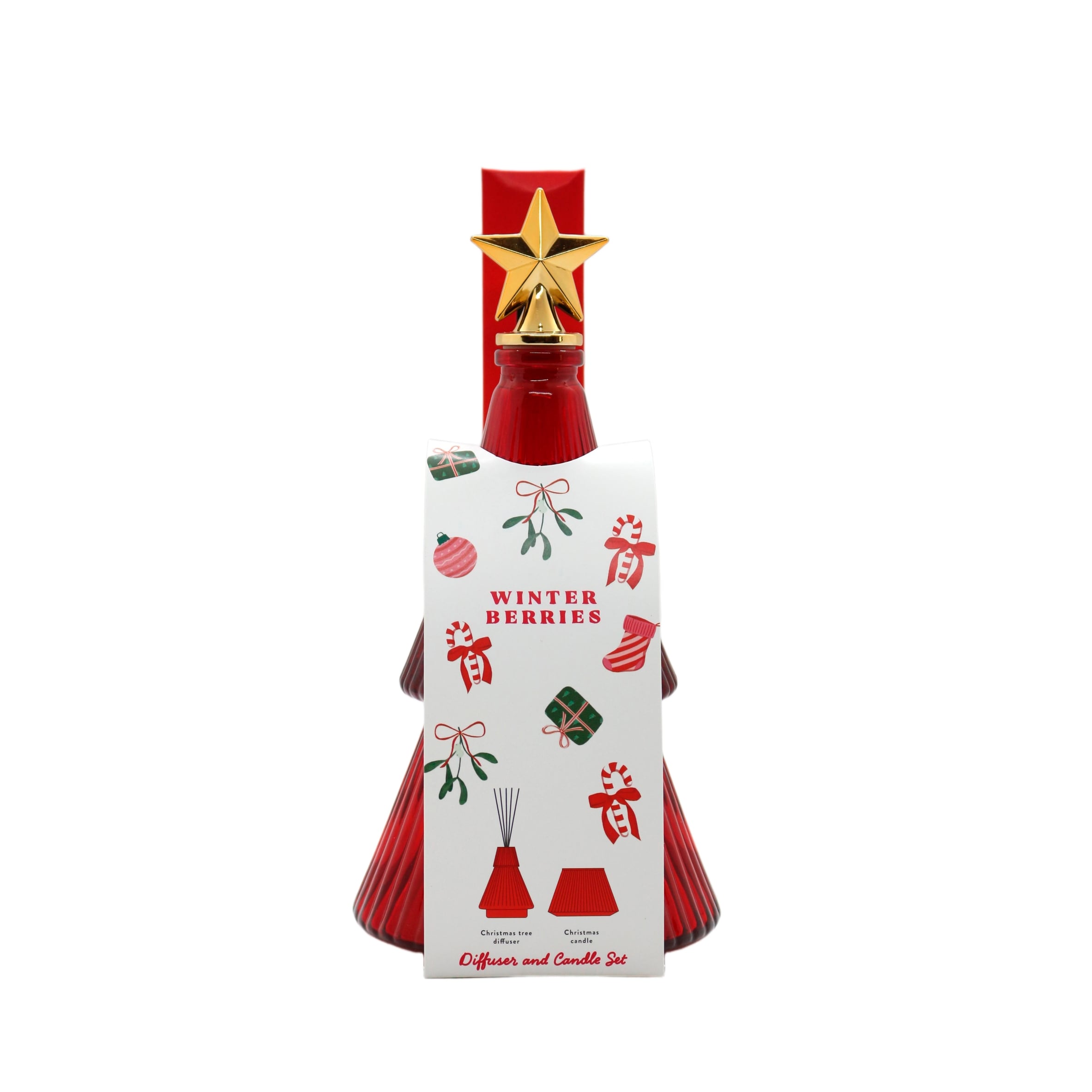 F&F Home Winter Berries Red Christmas Tree Candle And Diffuser Gift Set