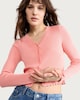 image 1 of F&F Ribbed Scalloped Edge Button Up Cardigan in Peach