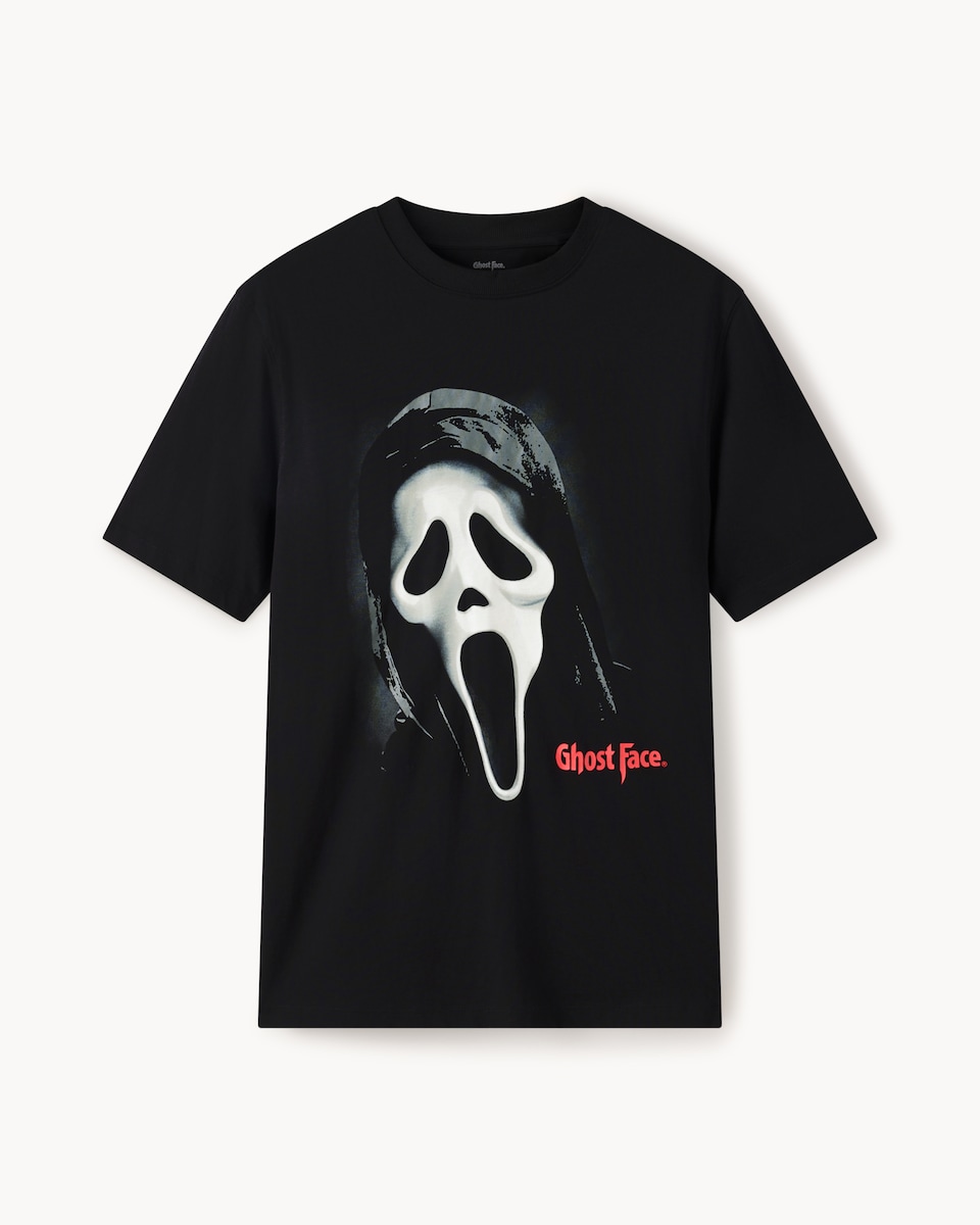 image 1 of F&F Pure Cotton Halloween Ghost Face T-Shirt in Black