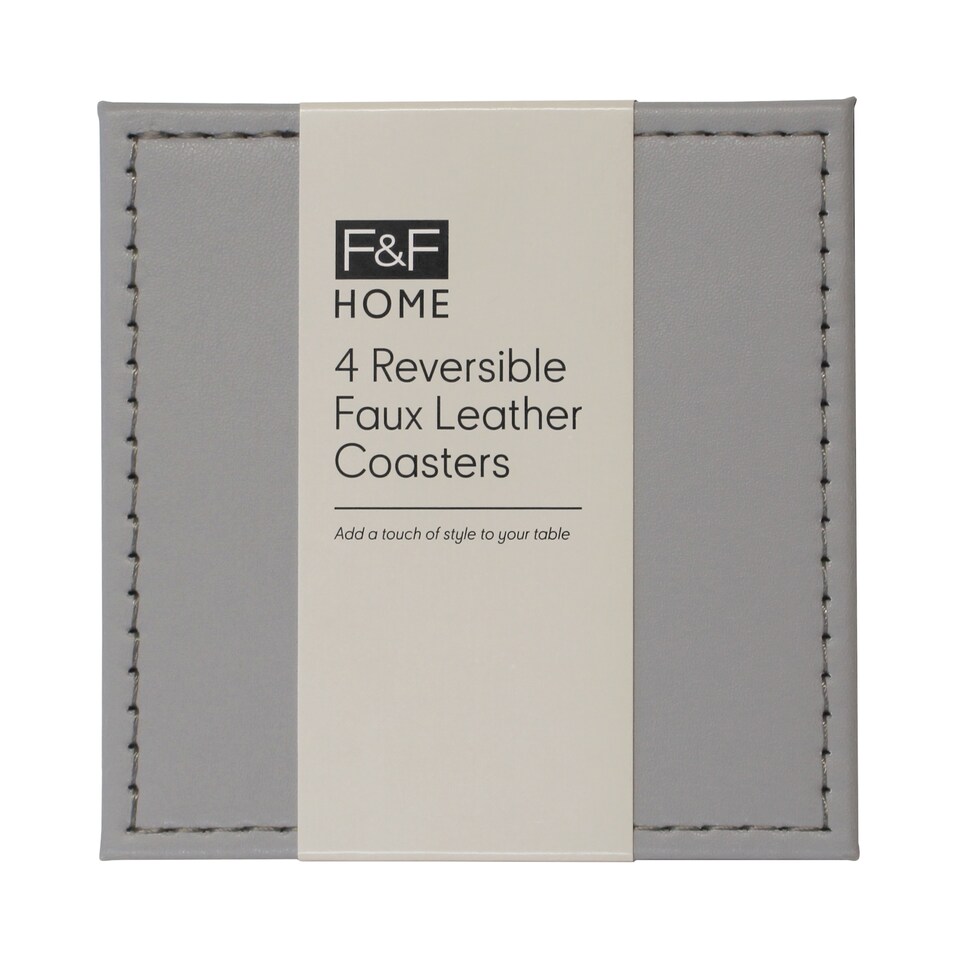 image 1 of F&F Home Faux Leather Silver/Grey Coaster 4 Pack