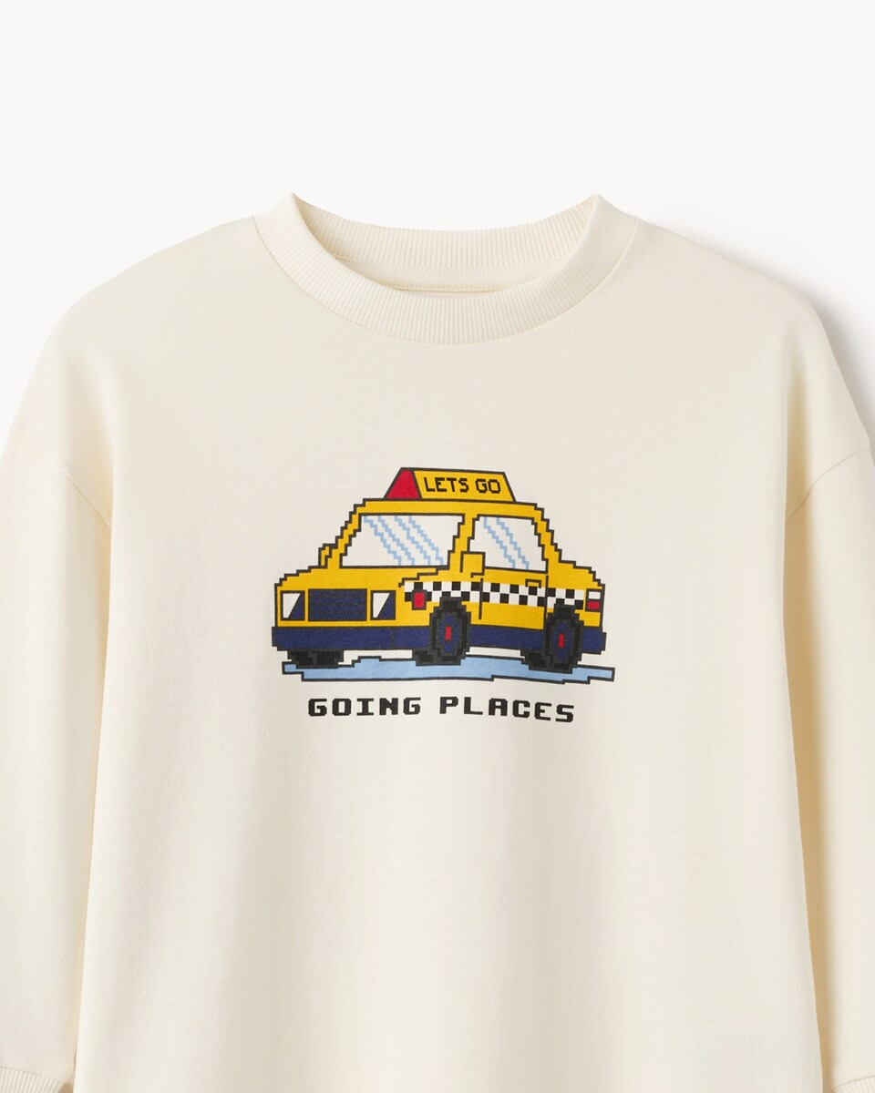 image 1 of F&F Boys Pure Cotton Taxi Printed Top in Cream