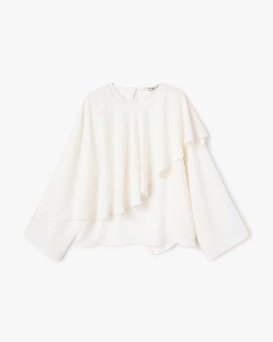 image 1 of F&F Draped Cape Blouse in Cream