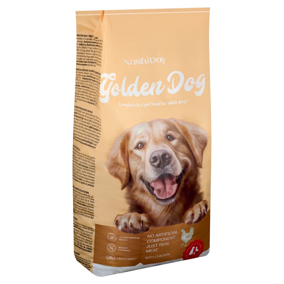 NashiDay Golden Day teljes értékű száraz állateledel felnőtt kutyák számára csirkével 10 Kg  1. kép