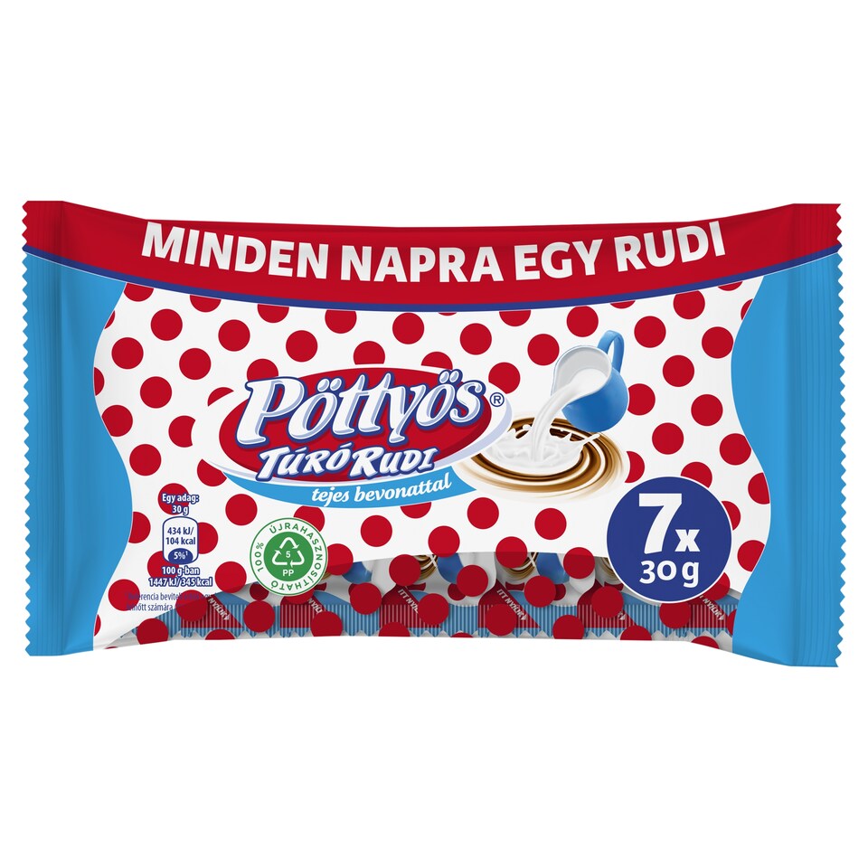 Pöttyös Túró Rudi natúr túródesszert tejes bevonattal 7 x 30 g (210 g)