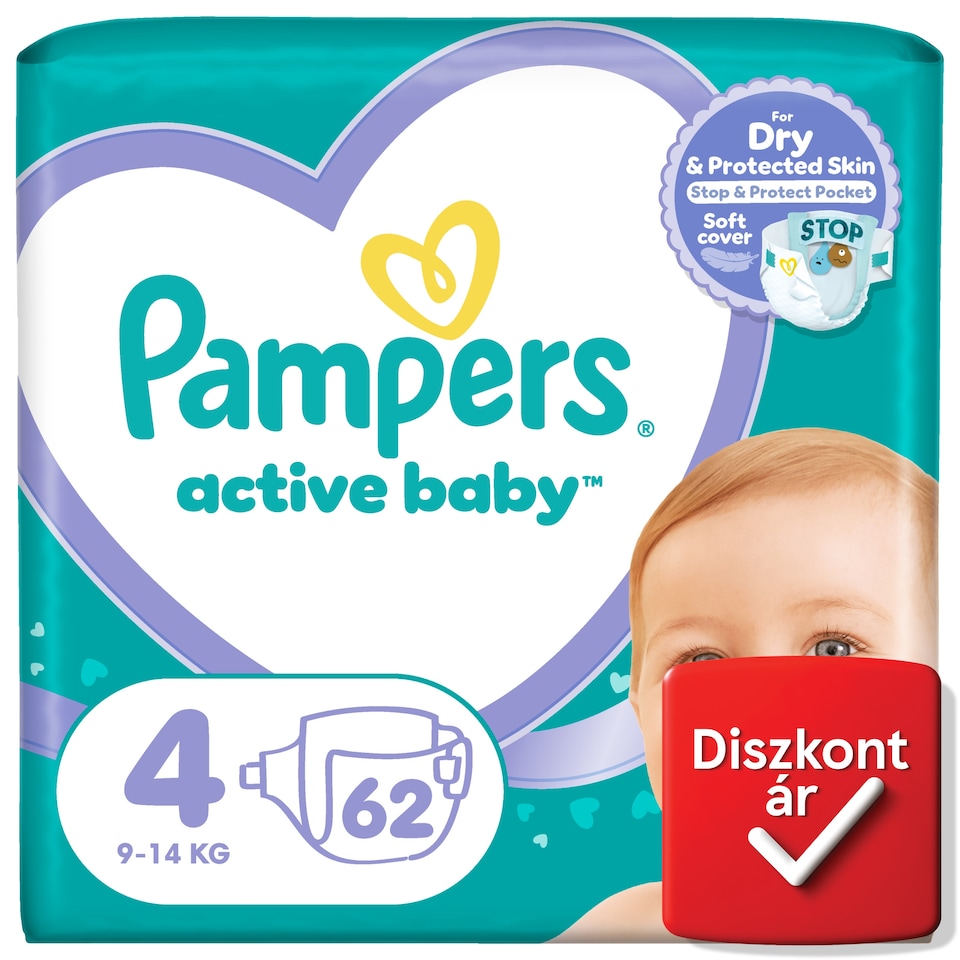 image 1 of Pampers Active Baby Size 4, 62 Nappies, 9kg-14kg