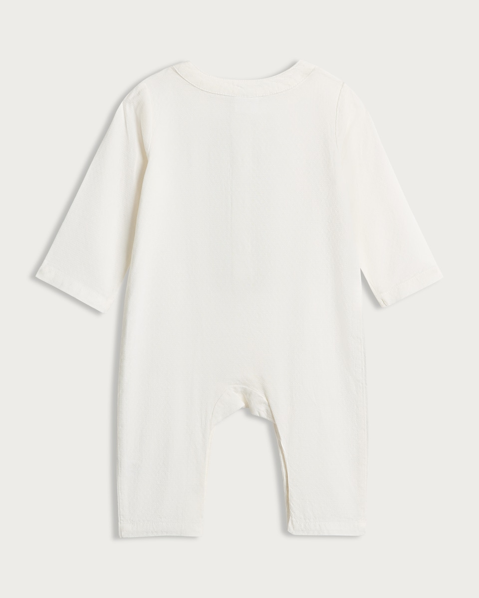 image 1 of F&F Baby Cotton Blend Embroidered Diwali Romper in White